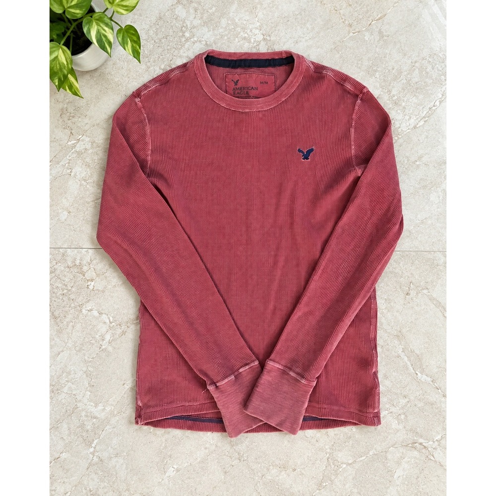 Vintage American Eagle Outfitters Thermal Shirt Men S Waffle Knit Red Y2K Skater